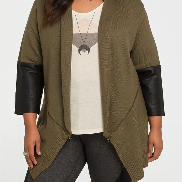 NWT Divine Heart Size Small Olive Cardigan With Leather And Zipper Accents Moto - Picture 1 of 5